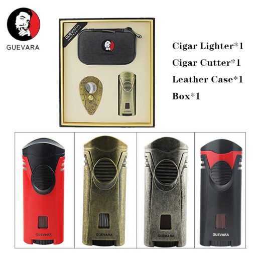 Guevera Kit d'accessoires pour cigares: Etui pour Coupe-cigare & Briquet