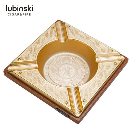 Cendrier cigare LUBINSKI carré en bois et métal doré ou noir
