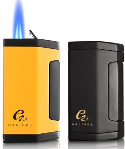 Briquet double flamme GALINER en métal pour cigare noir et jaune